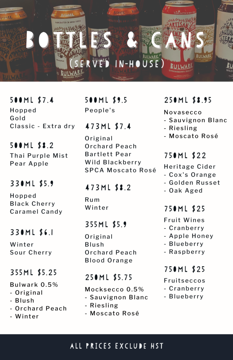 Bulwark Cider House - Bottles & Cans Menu